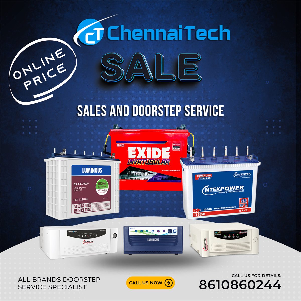 ChennaiTech inverter and battery range on sale