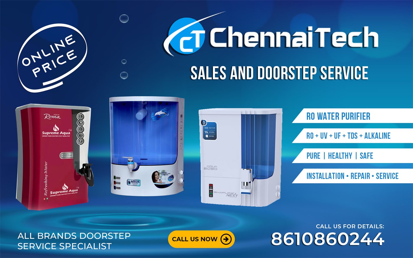 RO water purifier sales and doorstep service offer